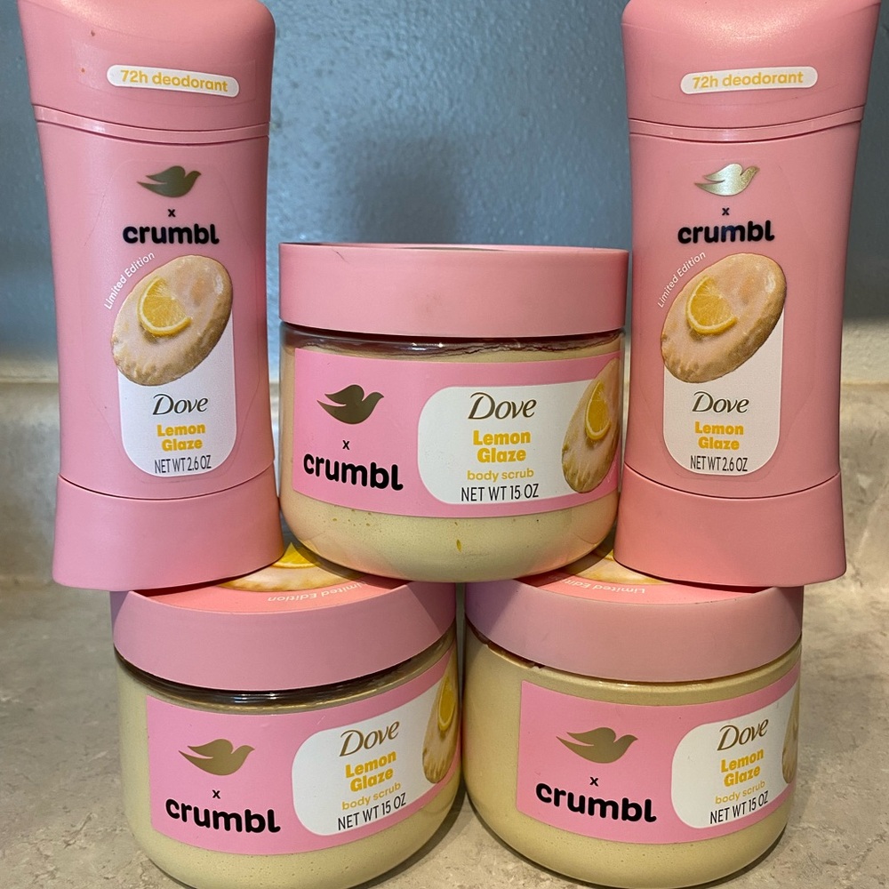 Dove x Crumbl Lemon Glaze Body Scrub And Deodorant.